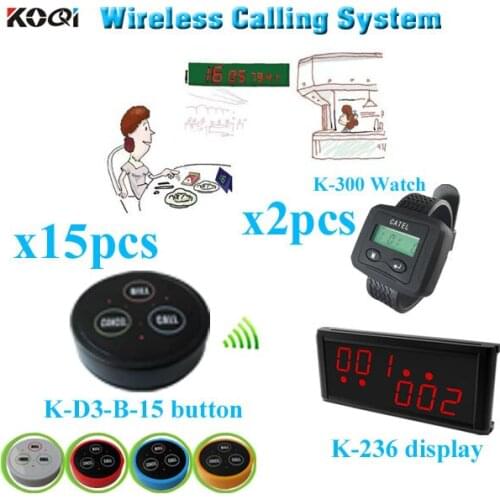 Wireless Restaurant Table Bell System Top Popular And Hot Sell For Restaurant (1 display receiver+ 2 watch+15 table bell button)