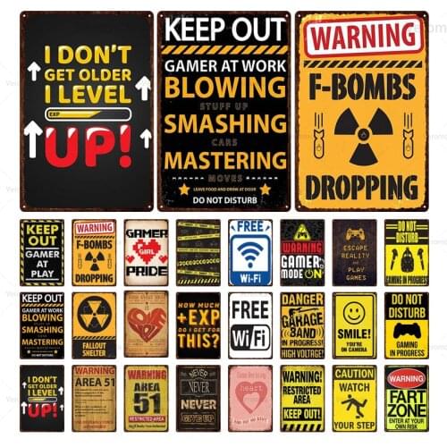 Warning Signs Vintage Metal Tin Sign Wall Decor Plate Painting Plaque Iron Gaming Room Free Wifi Internet Cafe Sign Bar Poster