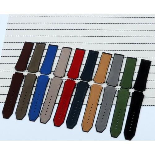 Brand Nubuck leather With Rubber Silicone Back Watchband Watch Band For Hublot Strap for Big bang belt 25*19mm butterfly buckle