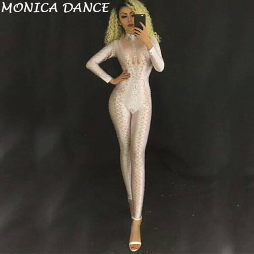 White & Black & Yellow Women Sexy Grid Jumpsuit Sprakling Crystals Bodysuit Nightclub Party Bodysuit Stage Wear Costume