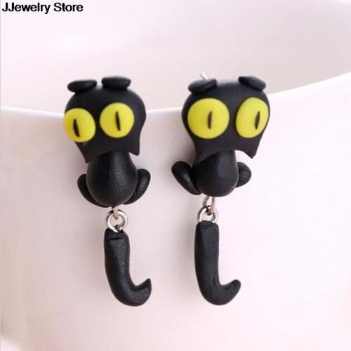 New Cute Cat Stud Earring Fashion Jewelry Polymer Clay Cartoon 3D Animal Earrings For Women New Design Handmade yellow eyes