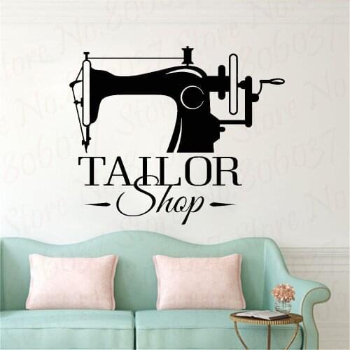 Tailor Shop Sign Wall Sticker Sewing Fashion Design Seamstress Stickers Business Office Window Decor Poster Decals WL993