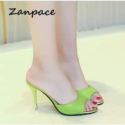 Zanpce Leather Slippers Women Black Open Toe Women Shoes Fashion Sexy Thin Heel Slides Spring Summer Flip Flops Slippers Women