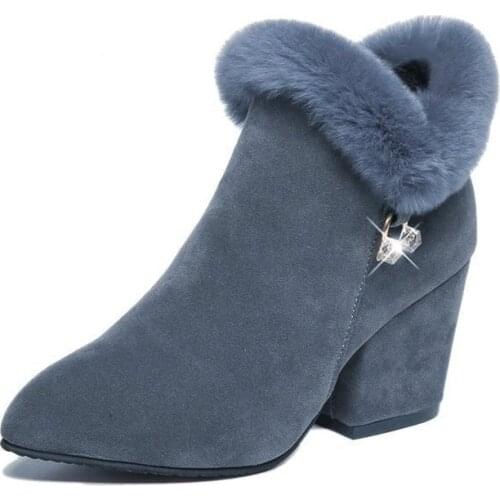 43 Large Size Suede Leather Side Zipper High Heel Warm Winter Womens Shoes Tassel Rhinestone Warm Womens Boots