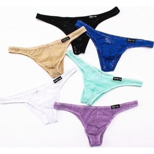 6PCS Sexy Mens Briefs Transparent Lace Panties Men Low Rise Gay Lingerie Underpants Penis Pouch Breathable Male Panties Briefs