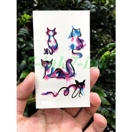 Water Transfer fake tattoo watercolor Stick figure Cat fox tattoo Waterproof Temporary Tattoo flash tatto for kids adults