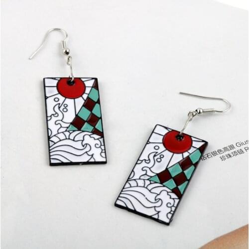 Anime Metal Drop Earrings Demon Slayer Kimetsu no Yaiba Blade of Ghost Earings For Women Men Cosplay Jewelry Accessories Gift
