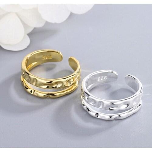 VENTFILLE 925 Sterling Silver Concave-Convex Ring Female European And American Design Glossy Double-Layer Wave Pattern Ring