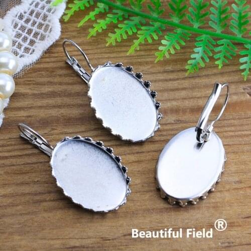 Stainless Steel 10pcs Fit 18x25mm Crown Oval Cabochon Earring Hooks Ear Setting Cameo Base Blank Tray Do Not Fade