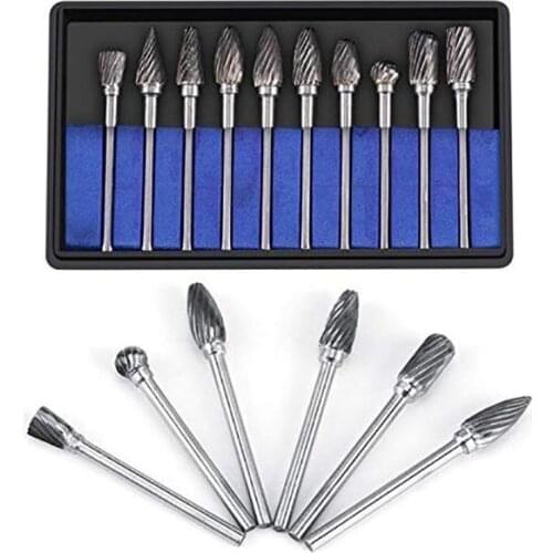 10pcs/Set 3mmx6mm Tungsten Alloy Rotary File Milling Cutter Head Tungsten Steel Carving Knife Tool Sanding Head