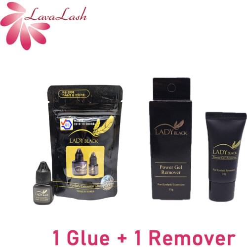 2Bottles/Set 5ml Lady Black Eyelash Extension Glue Low stimulation Korean Original Bag Eyelash Glue Gel Remover 15g Makeup Tool