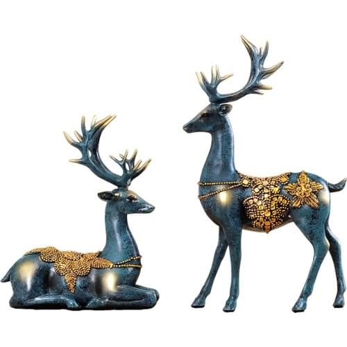 2Pcs/Set Deer Figurines Animal Statues Wedding Gifts Home Decoration Crafts Office Living Room Bedroom Desktop Ornament