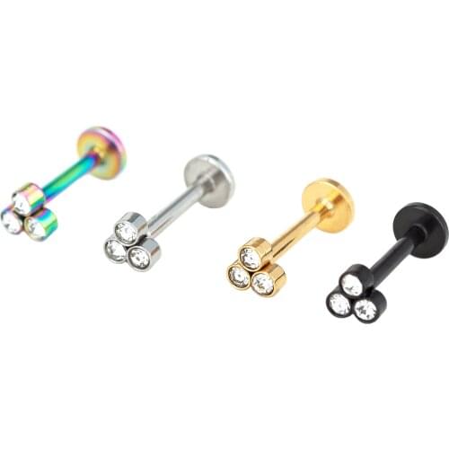 3 clear gem Lip Stud Labret Ring Ear Stud TRAGUS TOP EAR HELIX RIM LABRET EARRING BAR