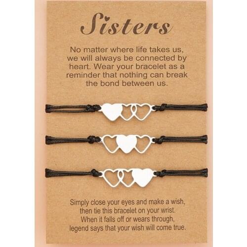 3pcs/Set Sisters Triplets Charm Bracelets Birthday Gift Unique New Heart Shape Jewelry
