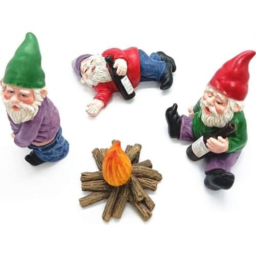 4pcs Gardening Gnome Statue Miniature Gnomes Figurines Ornaments Kit Fairy Garden Accessories Outdoor Decoration