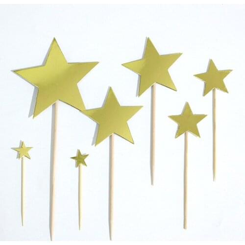 7pcs/set Bling Star Cupcake Toppers Birthday Cake Topper Decorating Picks Kids Wedding Party Decorations Baby Shower Favors