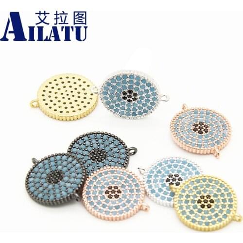 Ailatu 10pcs Micro Pave Round Eye Beads, Lead & Nickel Free, Advanced Plating Technology, Colorblocked Brass DIY Jewelry