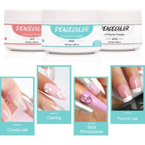 Acrylic Powder Nail Extension Carving Crystal Powder Manicure Supply Acrylic Nail Art Kit Pink White Clear Adhesive Rhinestone