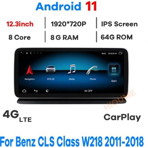 12.3" 8Core 8+64G Android 10 Car Radio Multimedia Player GPS Navigation for Mercedes Benz CLS Class W218 2011-2017 Stereo BT
