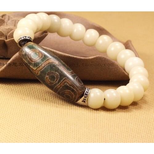 Tibetan Style Natural White Bodhi Root Match Lapis And Nine Eye Dzi Stone Bracelet For Man And Woman Jewelry Free Shipping
