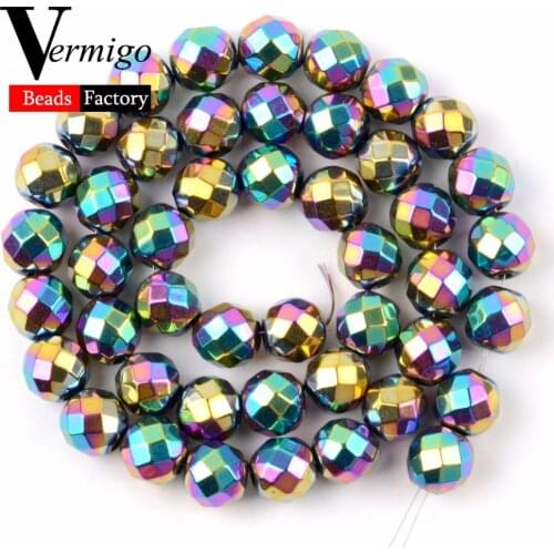 Natural Stone Beads Faceted Plated Multicolor Hematite Loose Ball Beads For Needlework Jewelry Making Diy Bracelet Accessories