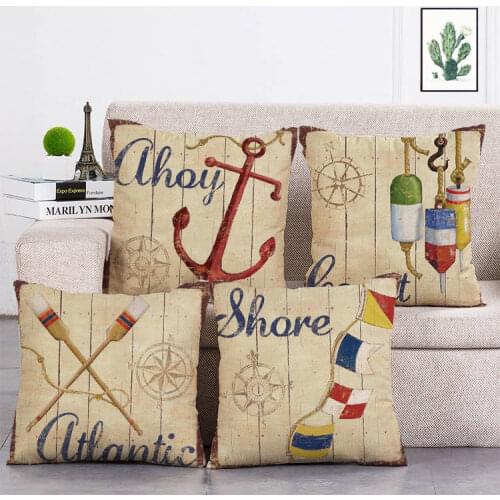 Cartoon Anchor Cushion Cover 45*45cm Cotton Linen Wedding Decor Throw Pillowcase 1 Side Print Cojine T94