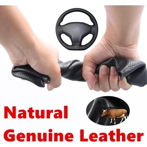 Hand stitched Genuine Calfskin Leather Car Steering Wheel Cover Wrap for Citroen Elysee C-Elysee 2014 New Elysee Peugeot 301