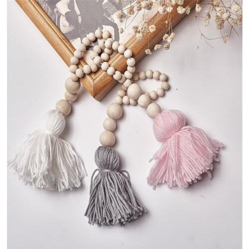 Nordic Style Cute Wooden Beads Baby Girl Room Decor Pink Tassel Wall Hanging Ornaments Pendant Scandinavian Decor Photo Props