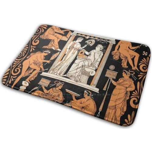 Greek Vase Print Mat Rug Carpet Anti-Slip Bedroom Entrance Door Mat Attic Red Figure White Figure Scroll Athens Ancient Greek