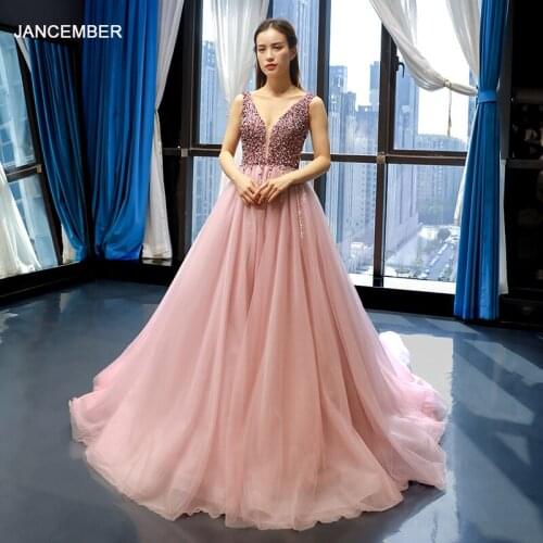 J66713 jancember elegant long party dress A-line sleeveless v-neck lace up formal dresses evening gown платье женское вечернее