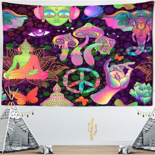 Colorful Mushroom Tapestry Indian Mandala Elephant Buddha Wall Hanging Bohemian Gypsy Psychedelic Tapiz Witchcraft Tapestry