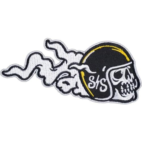 Mini Skull Helmet Ghost Embroidered Iron on Patches Punk Rock Chest Size Biker Motorcycle Applique Ornament Decorative for Cloth