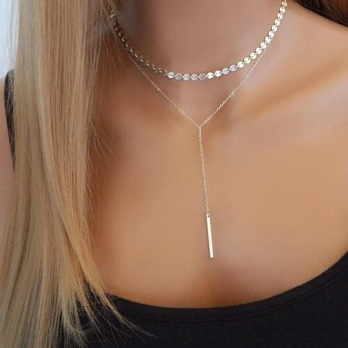 Multi-layer Rectangular Pendant Necklaces For Women Girls Simple Geometric Pendant Necklace Wedding Party Fashion Jewelry Gifts