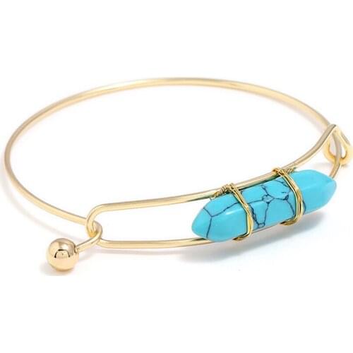 Fashion Simple Natural Stone Alloy Bangle Women Cuff Bracelet Jewelry Gift