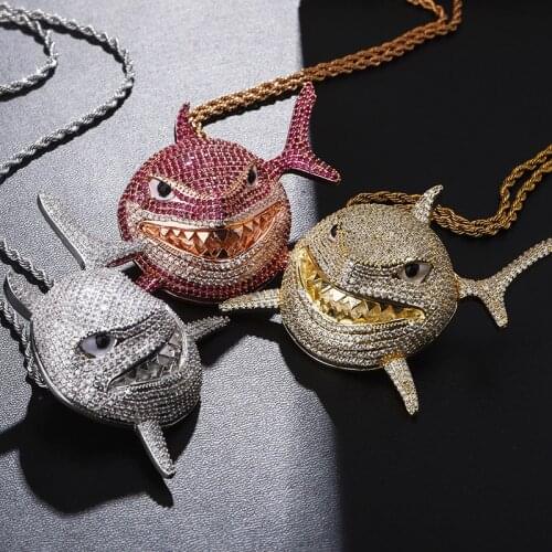 INS Hip-hop Pendant Necklace Shark Pendant Full Zircon Cool Fashion Hip-hop Mens Necklace