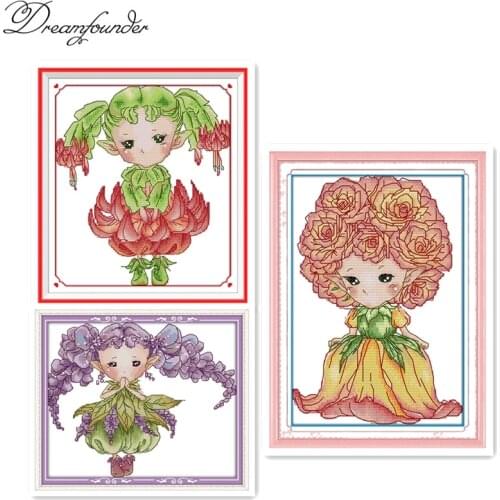 Flower elf of Christmas cactus cross stitch kit 14ct 11ct pre stamped print canvas stitches embroidery DIY handmade needlework