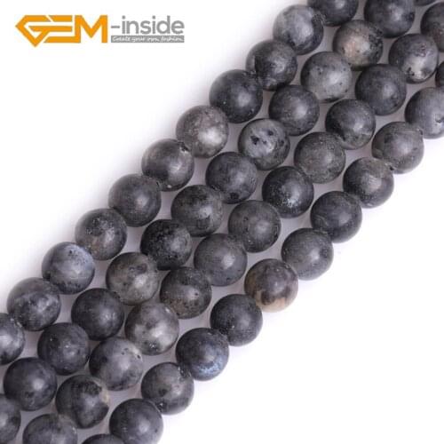 Natural Black Larvikite Stone Round Semi Precious 6mm-12mm Chakras Big Hole Beads for Jewelry Making DIY Bracelet Necklace 15"