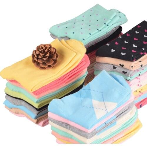 5 Pairs Women Comfortable Short Socks Cute Dots Love Heart Funny Happy Girl Socks Deodorant Breathable Cotton Female Sock Meias