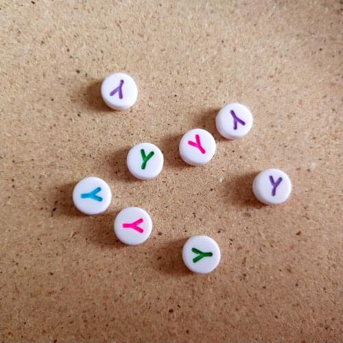 New Arrival 500pcs 4*7MM Flat Coin Round Shape Acrylic Letter Beads Single Initial Y Printing Plastic Alphabet Jewelry Beads