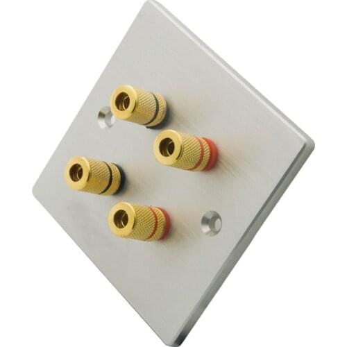 New Aluminum 4 Ports Speaker Banana Sound Box Wall Plate 86X86 Wall Socket