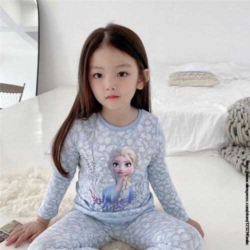Disney Girl Boys Clothes Kids Cartoon Frozen Elsa Childrens Pajamas Sleepwear Baby Sweet Anna Sets Children Long Sleeve Pants