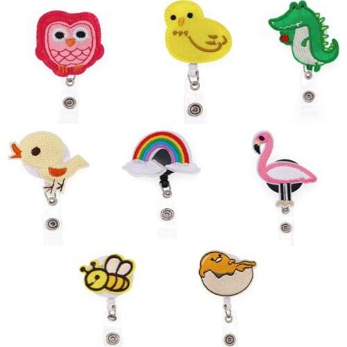 Wholesale Interchangeable 8 Styles Cute Carton Felt ID Retractable Badge Holders With Clips Badge Reel