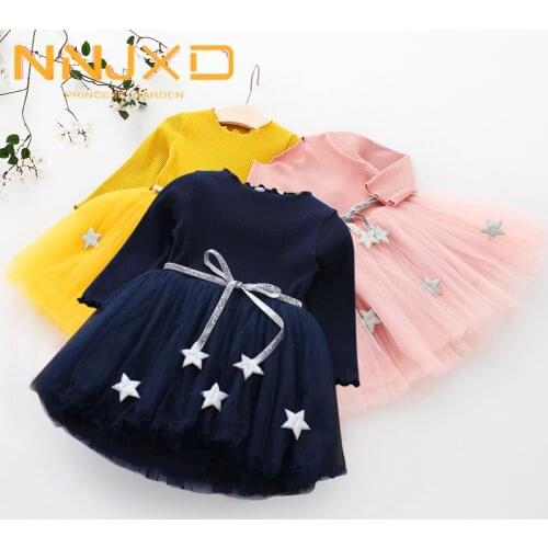 3-8 Years Girls Dress Pentagram Princess Dress Brand Girls Clothes Long Sleeve Kids Spring Autumn Casual Children Clothing