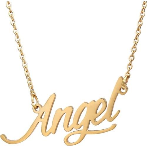 Angel Name Necklace Personalised Stainless Steel Women Choker 18k Gold Plated Alphabet Letter Pendant Jewelry Friends Gift