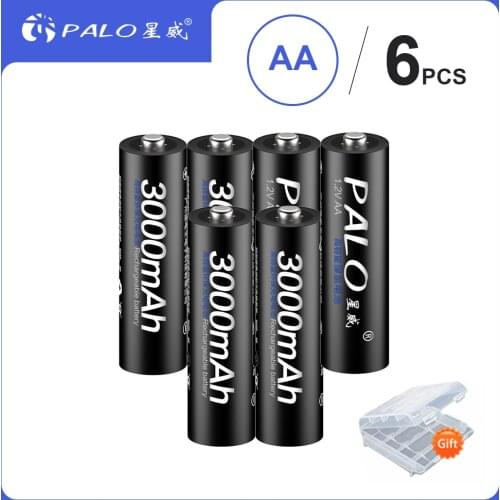 PALO 6pcs NI-MH 1.2V AA Rechargeable Battery 3000mAh 2A aa rechargeable batteries for camera toy