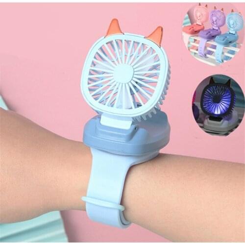 2021 Handheld Mini Portable Watch Wrist Fans Rotatable USB Charging Air Cooling Fan 3 Speed Outdoor Sports Fan Toy Fans for Kids