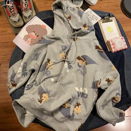 Spring Autumn Cotton Womens Hoodies Hooded Long Sleeve Pullover Plus Size Loose Thin Cartoon Print Fashion Streetwear Hoodies