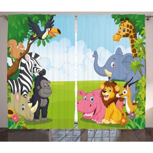 Cartoon Animal Theme Children Design Window Curtains Home Decor Kitchen Draperies Curtains for Bedroom Living Room Curtain
