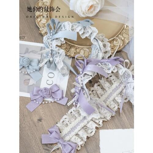 Pastoral Style Fairy Headdress Lolita Girl Kawaii Gorgeous KC Hair Hoop Hairpin Lace Bowknot Headband Side Clip Pearl Chain Cute