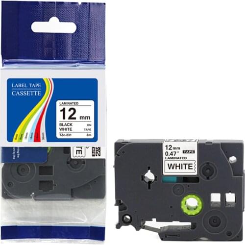 TZe-231 P-Touch Label Tape: 12mm 1/2 inch (0.47″) x 26.2 Feet Compatible with Brother PTouch (TZ231 TZe231) Standard Lami